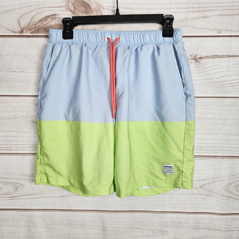 Mosmann Australia Mens Swim Trunks Medium Blue Green Colorblock Board Shorts